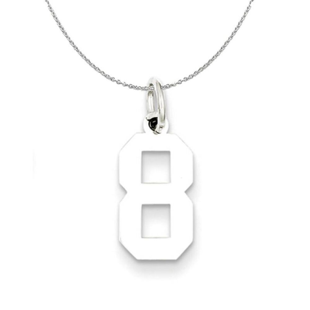 Silver, Athletic Collection, Small Polished Number 8 Necklace - 24 In